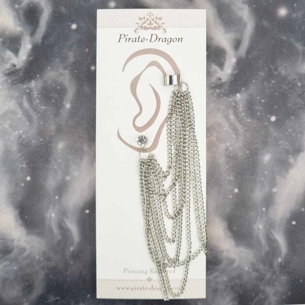 Silver Multi Chains Pierced Earcuff (EC91420)