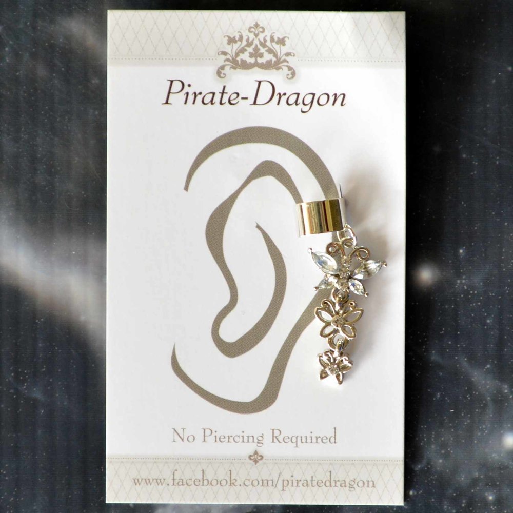 Silver Butterfly with White Gems Non-Pierced Ear Cuff (EC9155)