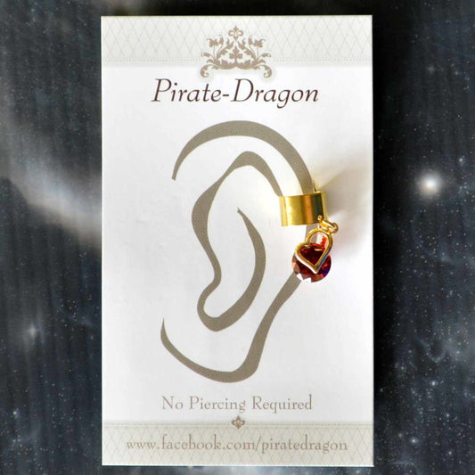 Gold Heart with Red Gem Non-Pierced Ear Cuff (EC9163)