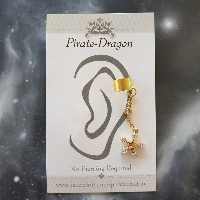 Gold Star Dangle with Gems Non-Pierced Ear Cuff (EC9164)