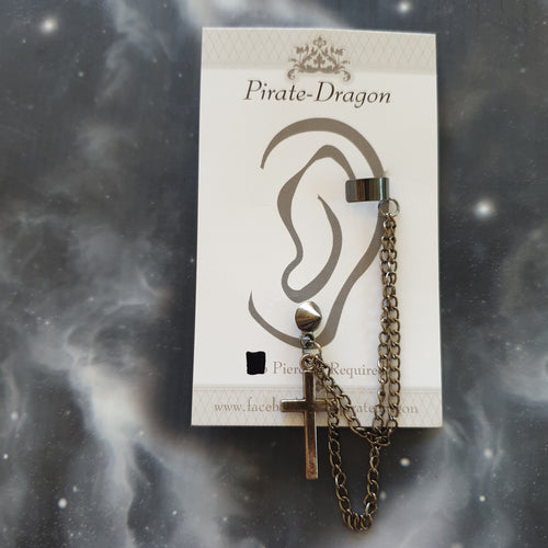 Gunmetal Cross with Chains Pierced Earcuff (EC91713)