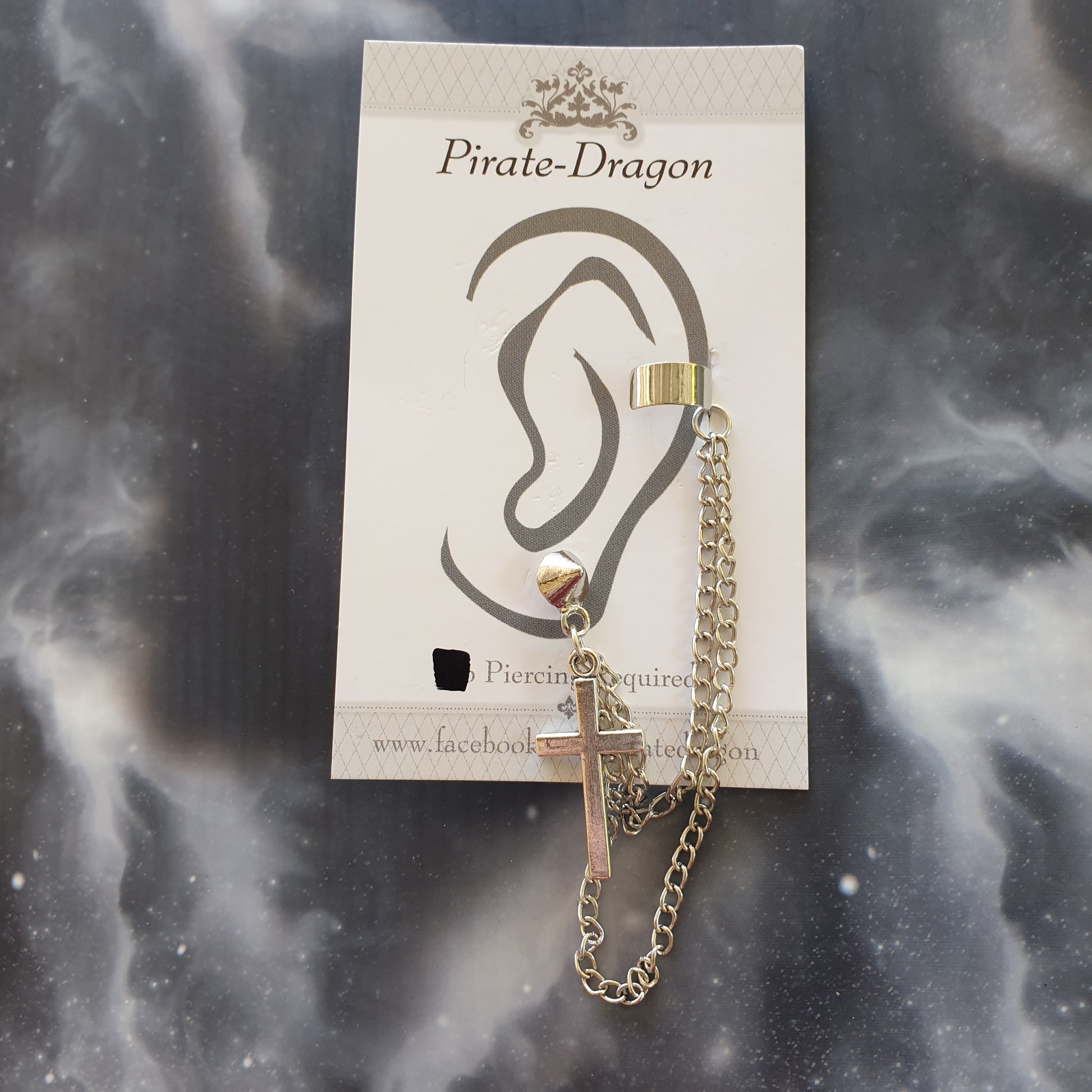 Silver Cross with Chains Pierced Earcuff (EC91720)