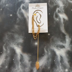 Gold Long Drop Leaf with Chains Pierced Earcuff (EC91809)