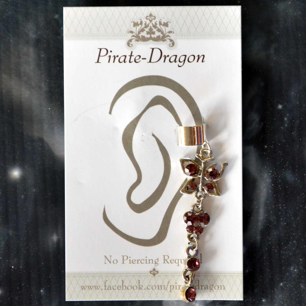Dark Pink Gem Butterfly Non-Pierced Ear Cuff (EC9185)