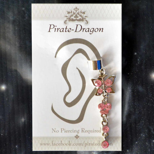 Pink Gem Butterfly Non-Pierced Ear Cuff (EC9187)