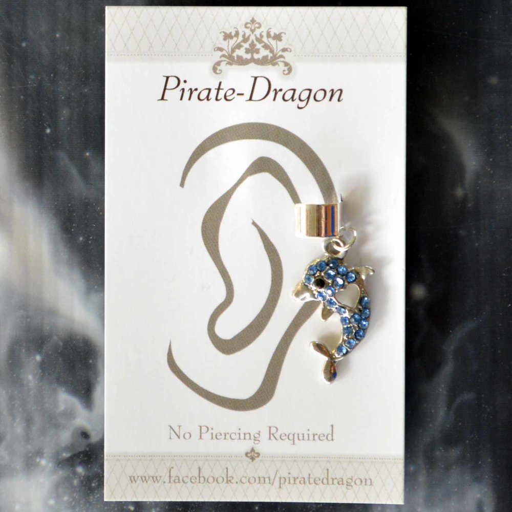 Blue Gem Dolphin Non-Pierced Ear Cuff (EC9192)