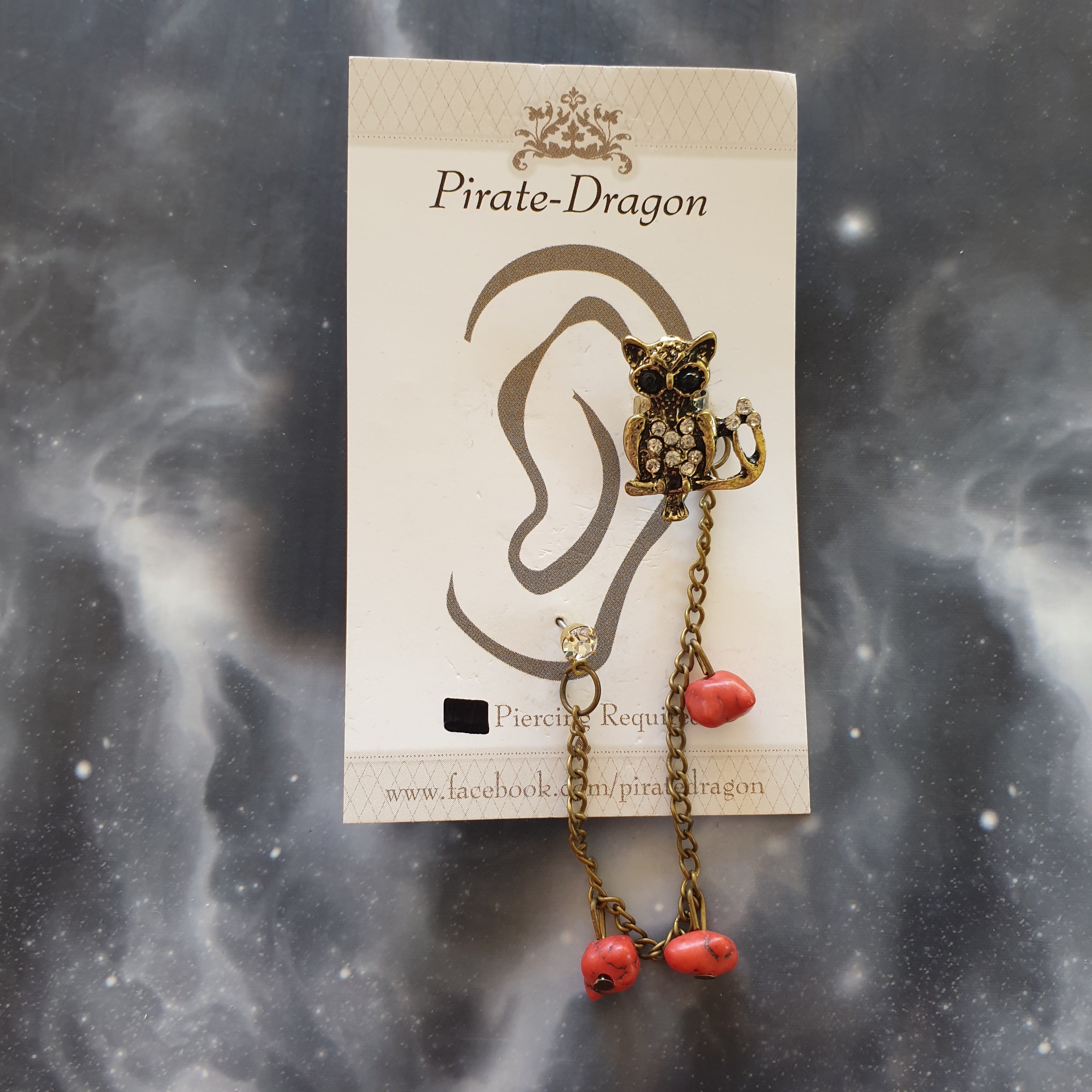 Gem Owl with Chains Pierced Earcuff (EC92019)