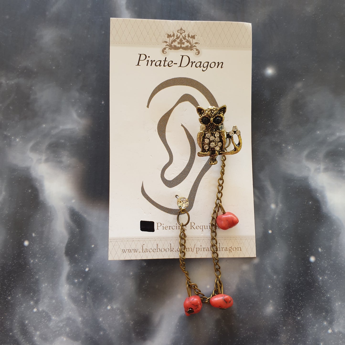 Gem Owl with Chains Pierced Earcuff (EC92019)