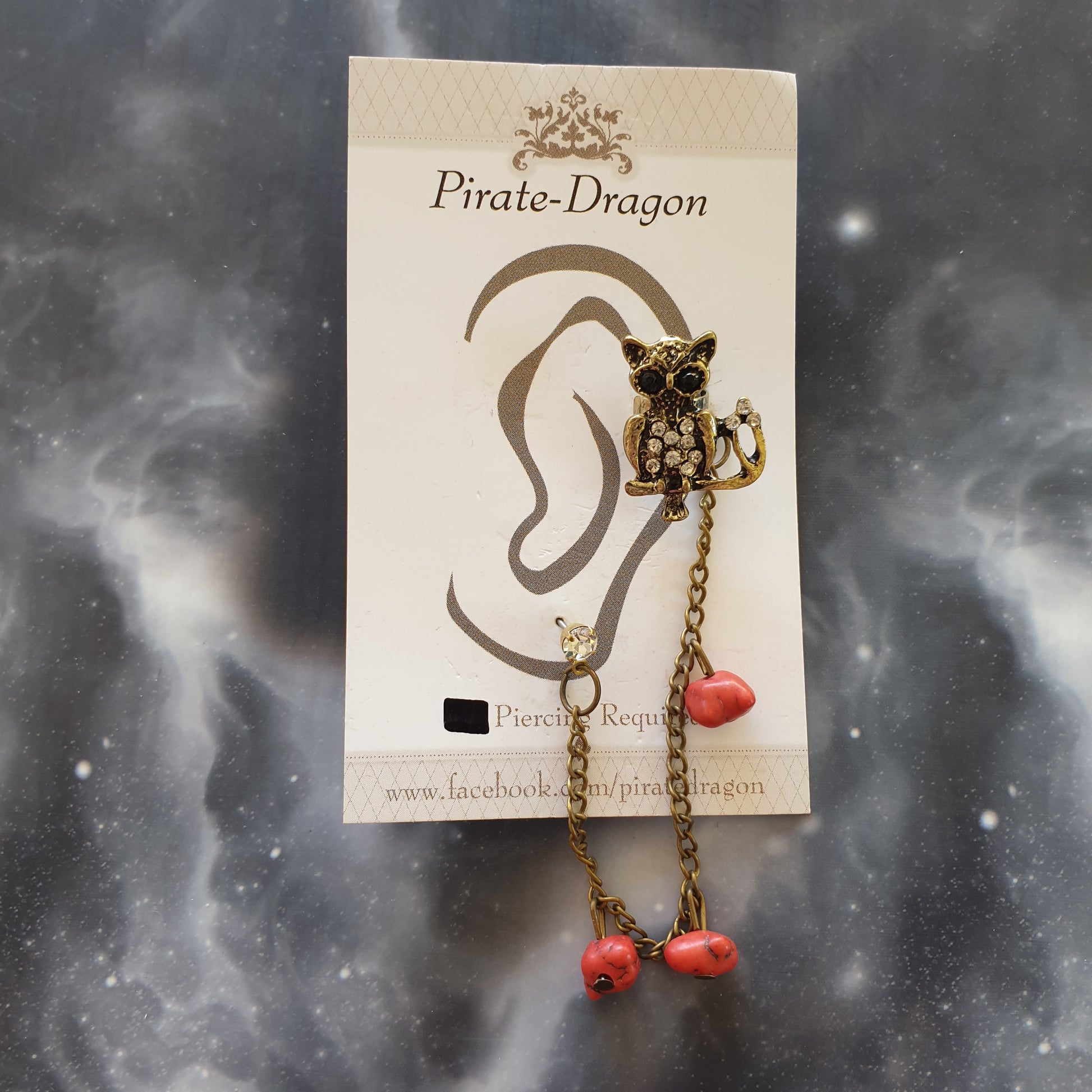 Gem Owl with Chains Pierced Earcuff (EC92019)