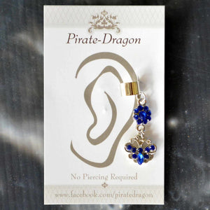 Dark Blue Gem Butterfly Non-Pierced Ear Cuff (EC9217)