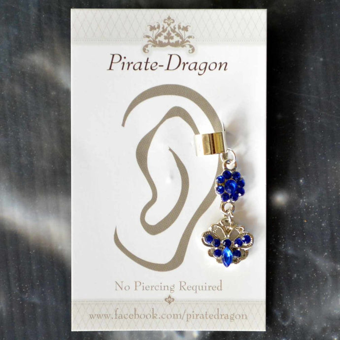 Dark Blue Gem Butterfly Non-Pierced Ear Cuff (EC9217)