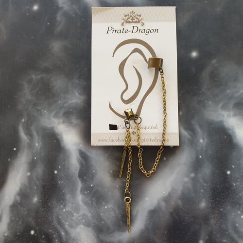 Antique Gold Spikes with Chains Pierced Earcuff (EC92409)