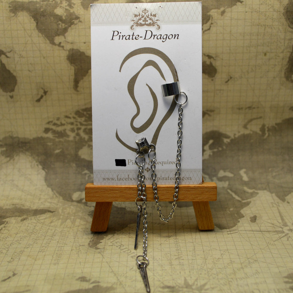 Pierced Earcuff - Silver Chain with Spikes (EC92420)
