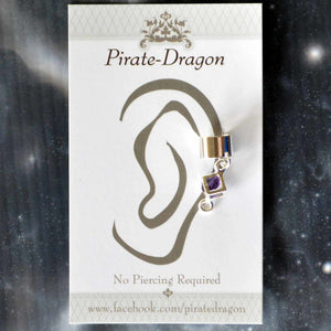 Silver Cube with Purple Gem Non-Pierced Ear Cuff (EC9245)
