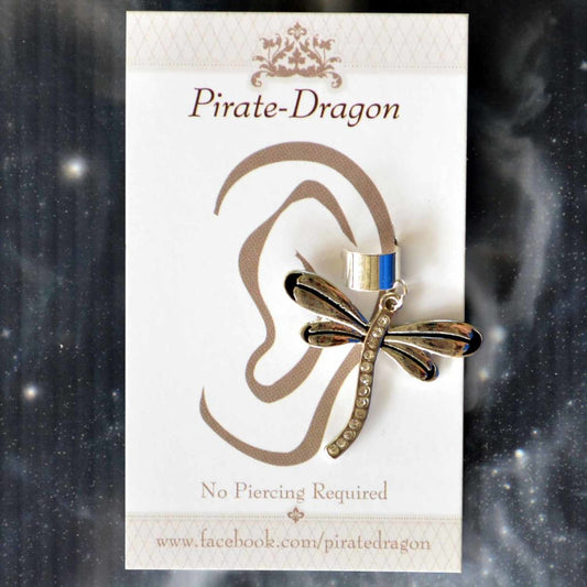 White Gem Dragonfly Non-Pierced Ear Cuff (EC9259)