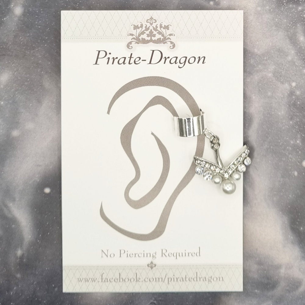 Silver &Pearl Arrow Non-Pierced Ear Cuff (EC9266)