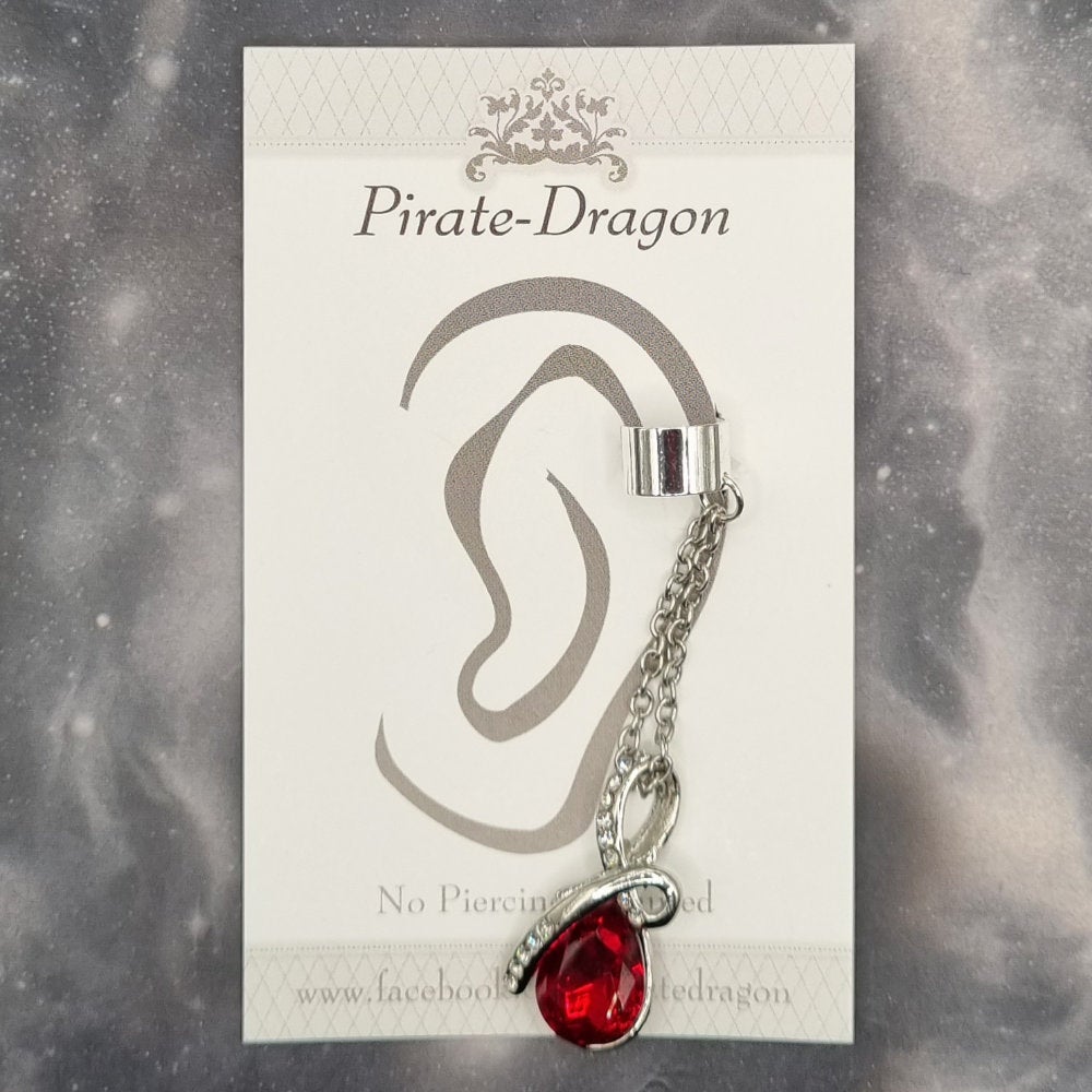 Red Gem Teardrop Non-Pierced Ear Cuff (EC9271)