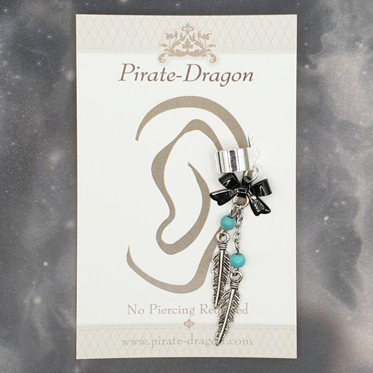 Black Bow & Feathers Non-Pierced Ear Cuff (EC9288)