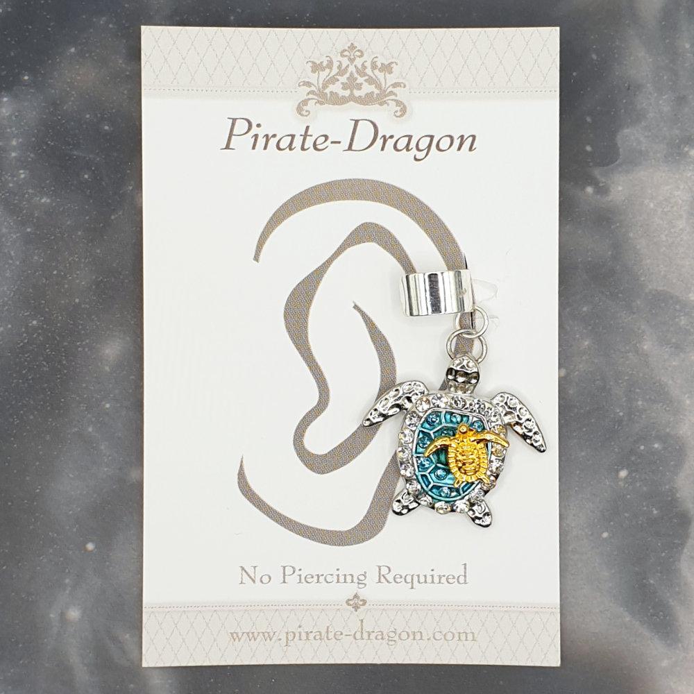 Blue & White Gem Turtles Non-Pierced Ear Cuff (EC9292)