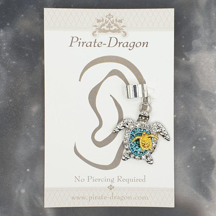 Blue & White Gem Turtles Non-Pierced Ear Cuff (EC9292)