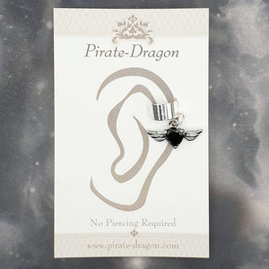 Black Gem Heart with Wings Non-Pierced Ear Cuff (EC9308)