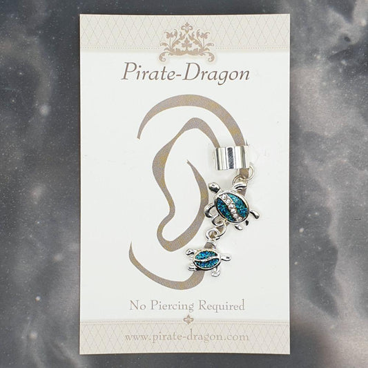 Blue & White Gem Turtles Non-Pierced Ear Cuff (EC9329)