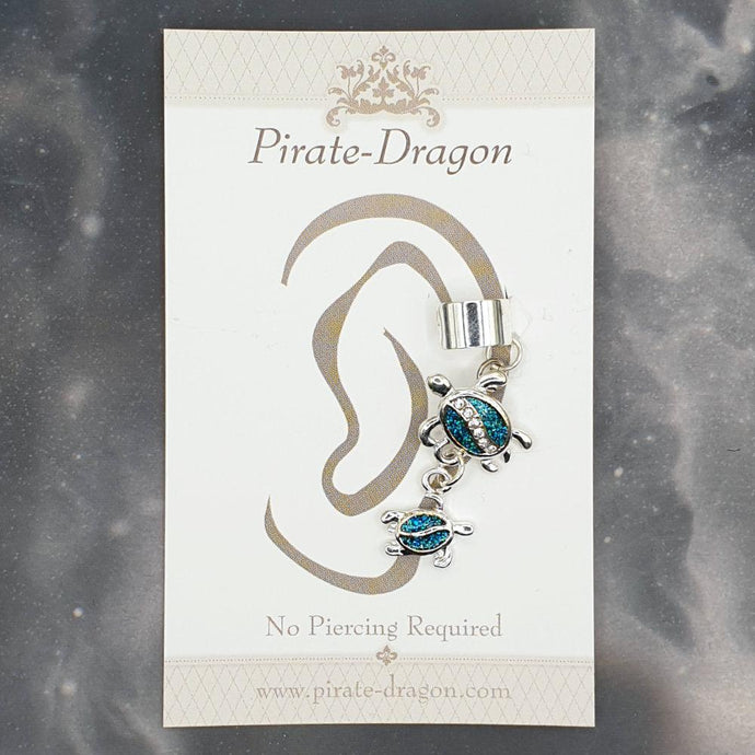 Blue & White Gem Turtles Non-Pierced Ear Cuff (EC9329)