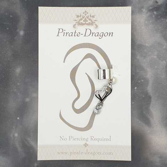 White Gem Heart Drop Non-Pierced Ear Cuff (EC9332)