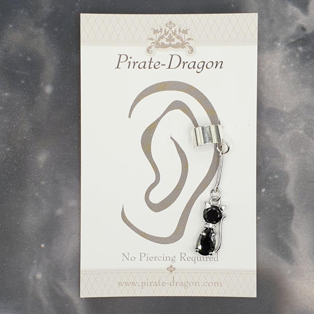 Black Gem Cat Non-Pierced Ear Cuff (EC9335)