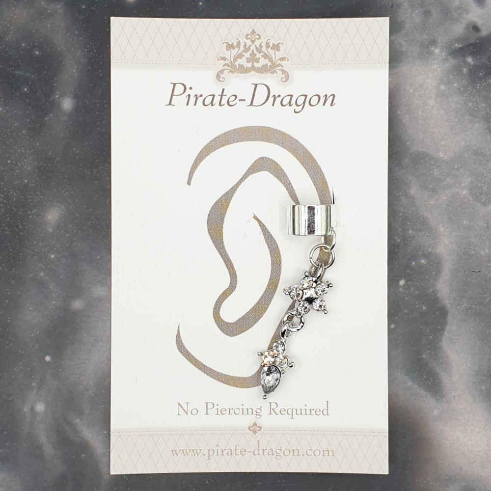 White Gem Flower & Teardrop Non-Pierced Ear Cuff (EC9343)