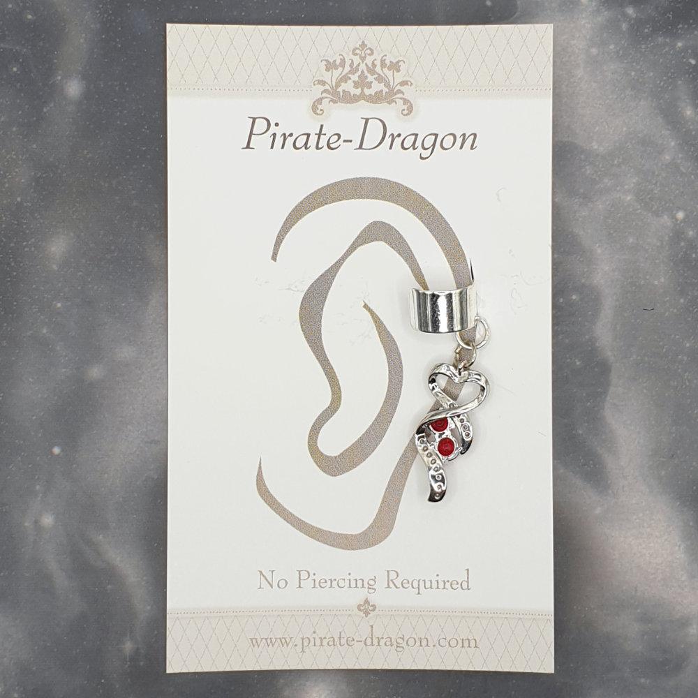 Red and White Gems Silver Drop Non-Pierced Ear Cuff (EC9344)