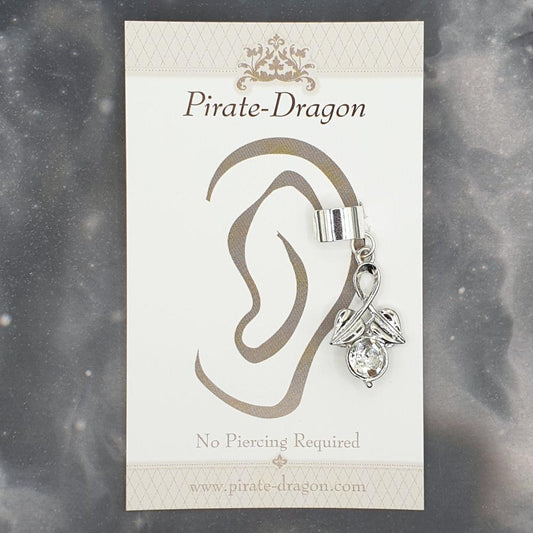 White Gem Leaves Drop Non-Pierced Ear Cuff (EC9346)