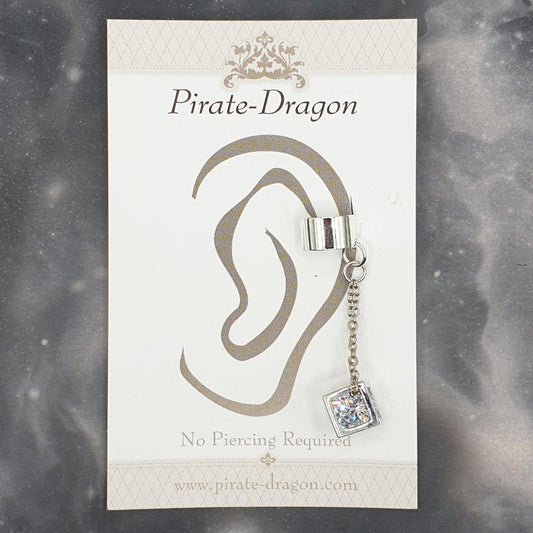 White Gem in Cube on Chain Non-Pierced Ear Cuff (EC9348)