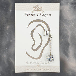 White Gem in Cube on Chain Non-Pierced Ear Cuff (EC9348)