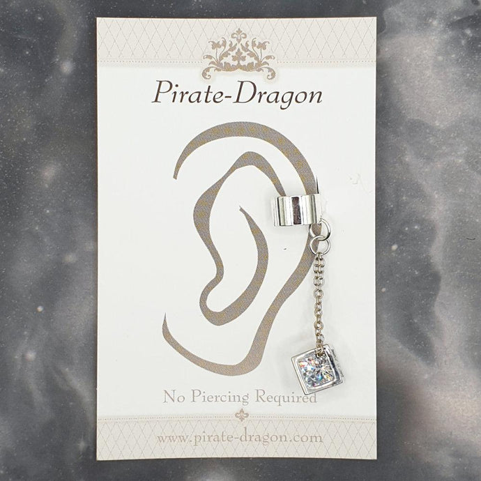 White Gem in Cube on Chain Non-Pierced Ear Cuff (EC9348)