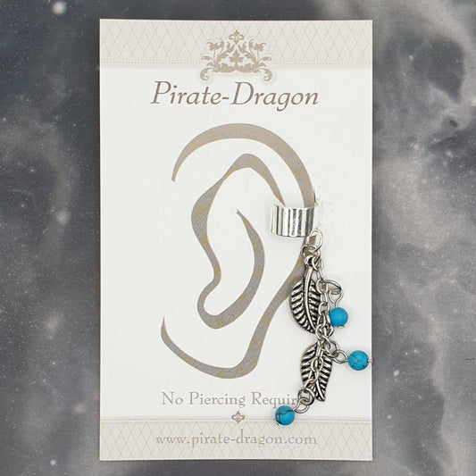 Silver Leaves with Blue Beads Non-Pierced Ear Cuff (EC9354)