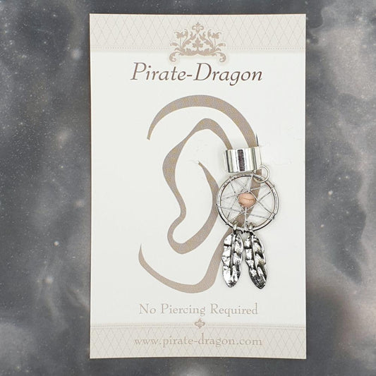 Silver Dreamcatcher with Pink Bead Non-Pierced Ear Cuff (EC9358)