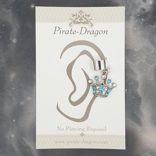 Blue & White Gem Crown Non-Pierced Ear Cuff (EC9367)
