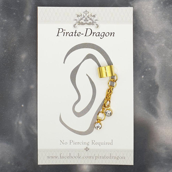 White Gem Chain Drop Non-Pierced Ear Cuff (EC9399)