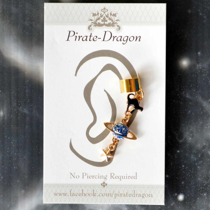 Black Cat, Moon & Star Non-Pierced Ear Cuff (EC9485)