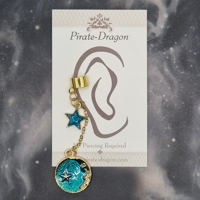 Blue Moon & Star Chain Dangle Non-Pierced Ear Cuff (EC9570)