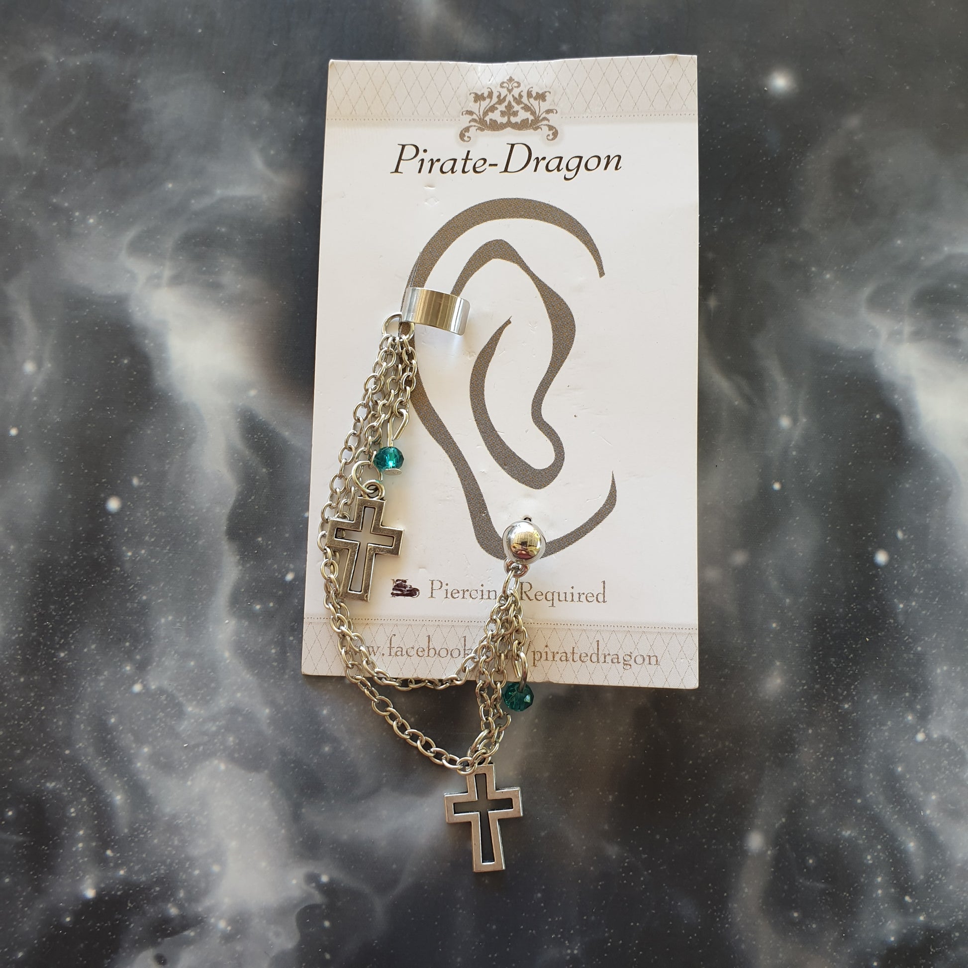 Silver Crosses with Chains Pierced Earcuff (EC96020)