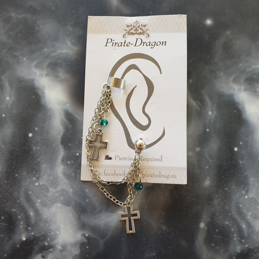 Silver Crosses with Chains Pierced Earcuff (EC96020)