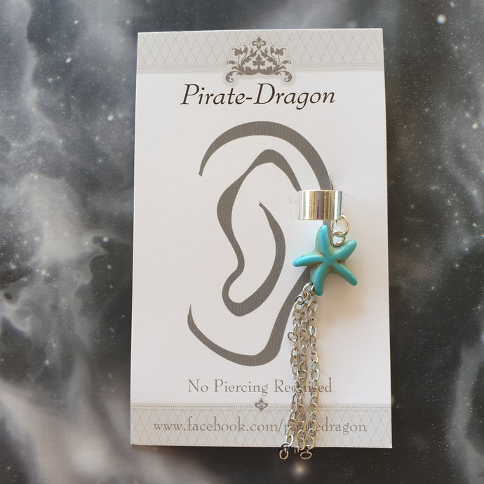Blue Star with Silver Chains Non-Pierced Ear Cuff (EC9610)