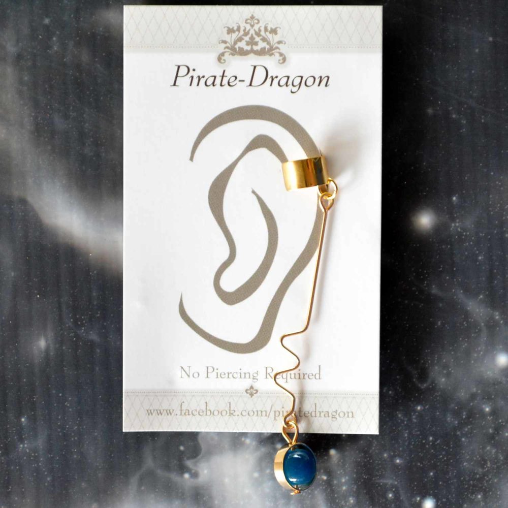 Blue Gem Drop Non-Pierced Ear Cuff (EC9621B)