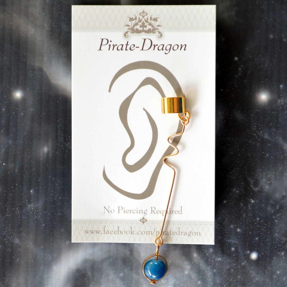 Blue Gem Drop Non-Pierced Ear Cuff (EC9621A)