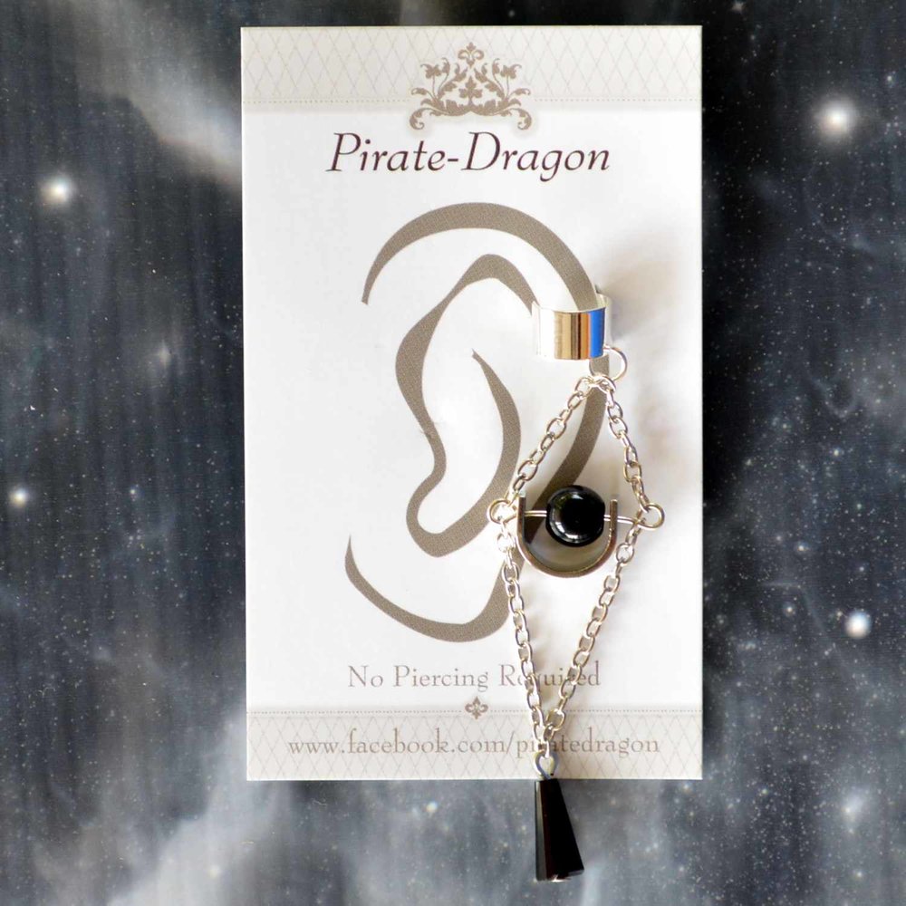 Silver & Black, Chain Drop Non-Pierced Ear Cuff (EC9622B)