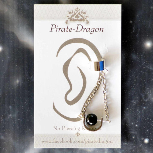 Silver & Black Drop Non-Pierced Ear Cuff (EC9622)