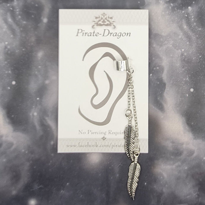 Silver Feathers on Chains Non-Pierced Ear Cuff (EC9647)