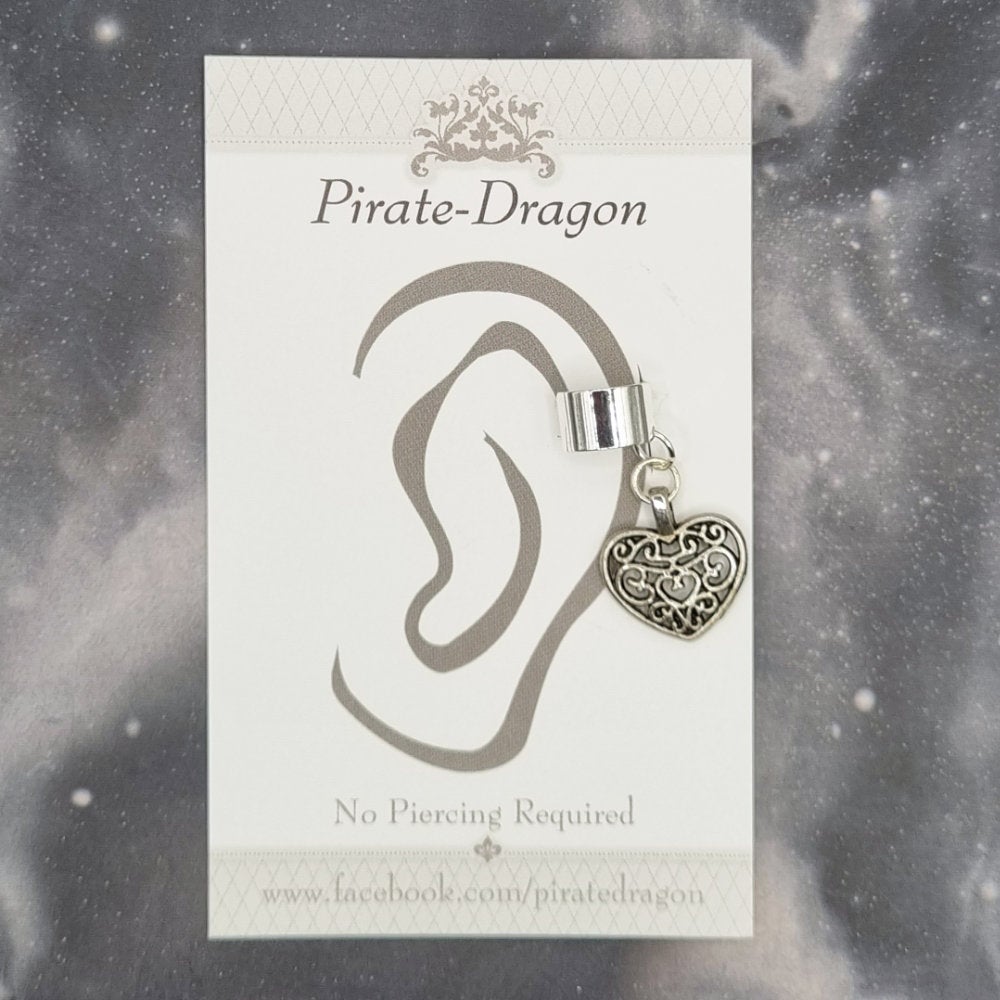 Silver Filigree Heart Non-Pierced Ear Cuff (EC9659)